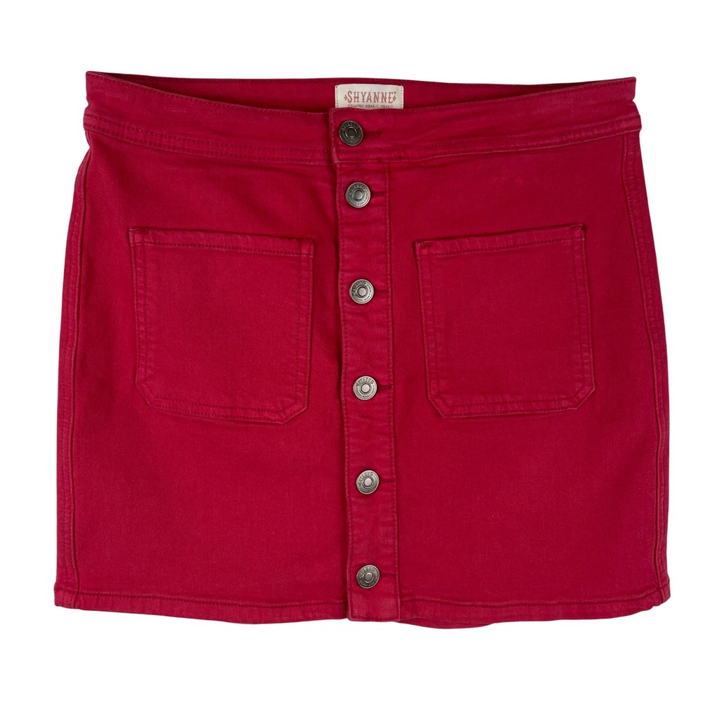 Shyanne Red Denim Button Front Mini Skirt Womens Medium Western Country Pocket